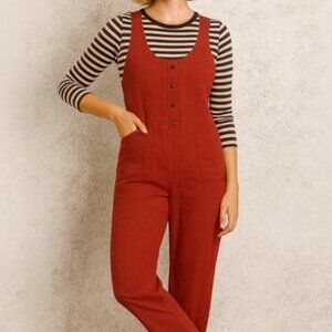 Women's bib overalls rust colored pockets relaxed fit size small cotton